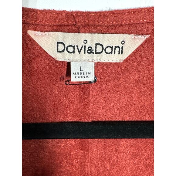 Davi & Dani Faux Suede Kimono Cardigan Boho Fringe Crochet Lace Rust NEW Size L - Picture 4 of 15